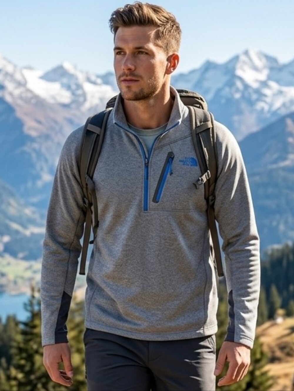 The North Face Canyonlands 1/4 Zip Performance Fleece - Grey/Blue - Men’s M